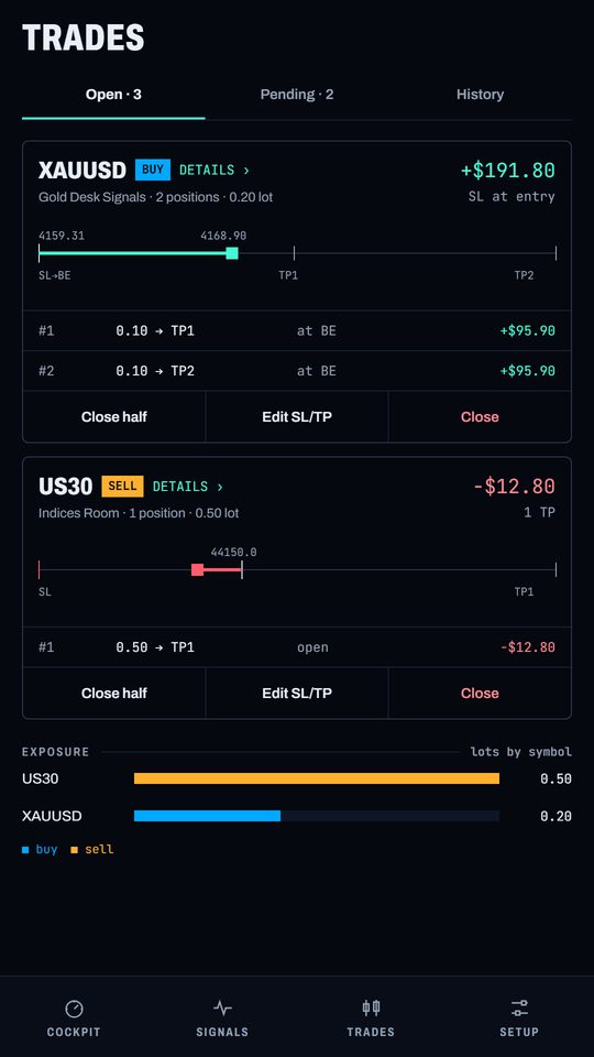 Nexus Copier app: Open trades and history