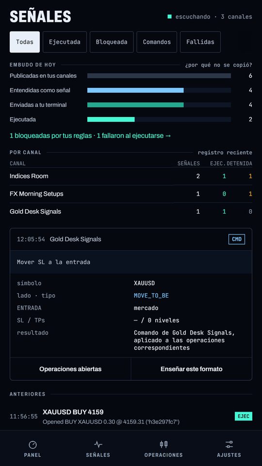 App de Nexus Copier: Cada señal, según llega